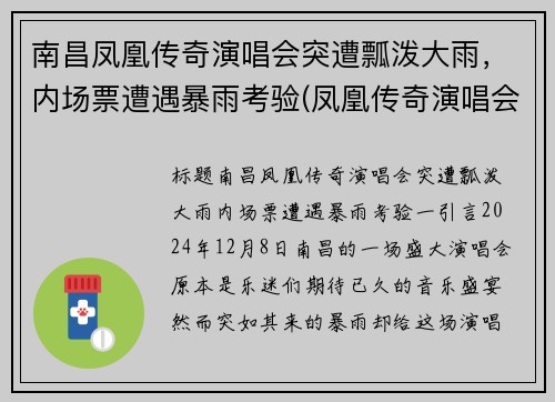 南昌凤凰传奇演唱会突遭瓢泼大雨，内场票遭遇暴雨考验(凤凰传奇演唱会现场版)