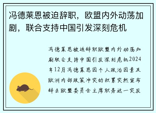 冯德莱恩被迫辞职，欧盟内外动荡加剧，联合支持中国引发深刻危机