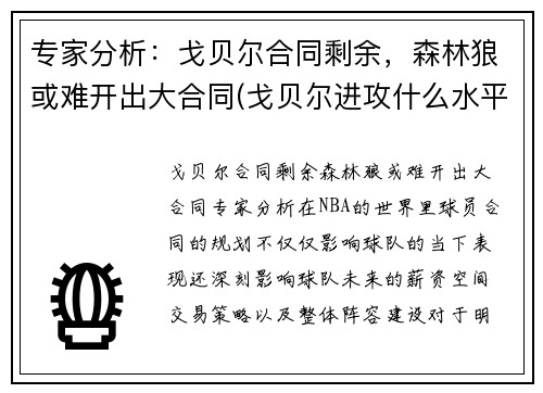 专家分析：戈贝尔合同剩余，森林狼或难开出大合同(戈贝尔进攻什么水平)
