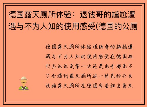 德国露天厕所体验：退钱哥的尴尬遭遇与不为人知的使用感受(德国的公厕)